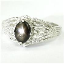 925 Sterling Silver Filigree Ring, Black Star Sapphire, SR365
