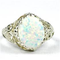 Created White Opal, 925 Sterling Silver Ring, SR114