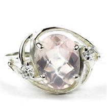 Sterling Silver Ladies Ring, Rose Quartz, SR021