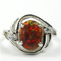 Sterling Silver Ladies Ring, Created Red Brown opal, SR021