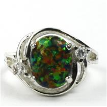 Sterling Silver Ladies Ring, Created Black Opal, SR021