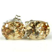 925 Sterling Silver Post Earrings, Champagne CZ, SE102