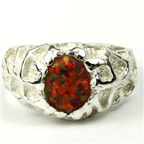 925 Sterling Silver Men's Nugget Ring, Created Red Brown Opal, SR168