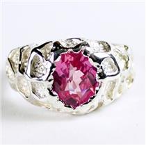 925 Sterling Silver Men's Nugget Ring, Created Pink Sapphire, SR168