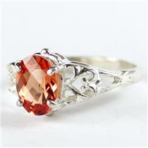 SR302, Created Padparadsha Sapphire, 925 Sterling Silver Ring