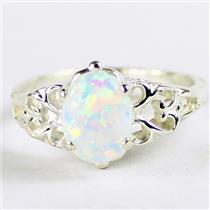 SR302, Created White Opal, 925 Sterling Silver Ring