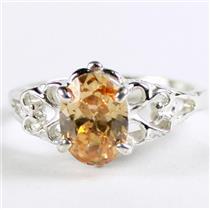 SR302, Champagne Cubic Zirconia, 925 Sterling Silver Ring
