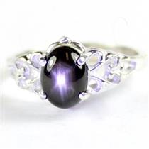 925 Sterling Silver Ladies Ring, Black Star Sapphire, SR302