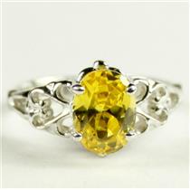 SR302, Golden Yellow CZ, 925 Sterling Silver Ladies Ring