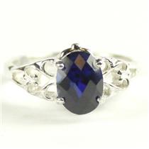SR302, Created Blue Sapphire, 925 Sterling Silver Ring