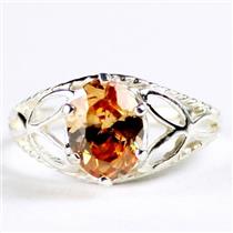 SR137, Champagne CZ, 925 Sterling Silver Ring