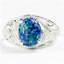 SR083, Created Blue Green Opal, 925 Sterling Silver Ladies Ring