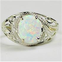SR083, Created White Opal, 925 Sterling Silver Ring