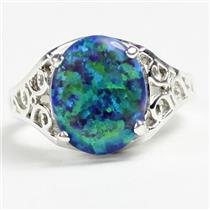 SR057, Created Blue Green Opal, 925 Sterling Silver Ladies Ring