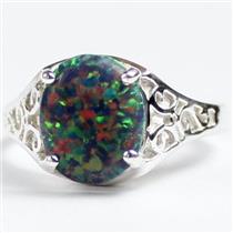 SR057, Created Black Opal, 925 Sterling Silver Ladies Ring