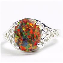 SR057, Created Red Brown Opal, 925 Sterling Silver Ladies Ring