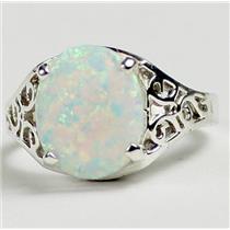 SR057, Created White Opal, 925 Sterling Silver Ladies Ring