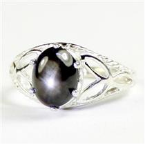 925 Sterling Silver Ladies Ring, Black Star Sapphire, SR137