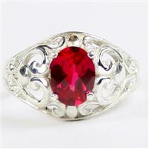 Created Ruby, 925 Sterling Silver Ring, SR111