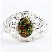 Created Black Opal, 925 sterling silver Ring, SR111,