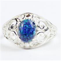 Created Blue Green Opal, 925 Sterling Silver Ladies Ring, SR111,