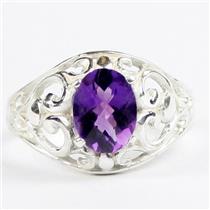 925 Sterling Silver Ladies Ring, Amethyst, SR111
