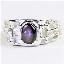 925 Sterling Silver Men's Nugget Ring, Black Star Sapphire, SR197