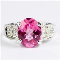 Created Pink Sapphire, 925 Sterling Silver Ladies Ring, SR369