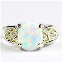 Created White Opal, 925 Sterling Silver Ladies Ring, SR369