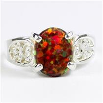 Created Red Brown Opal, 925 Sterling Silver Ladies Ring, SR369