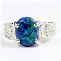 Created Blue Green Opal, 925 Sterling Silver Ladies Ring, SR369