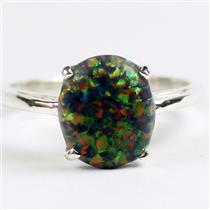 Created Black Opal, 925 Sterling Silver Ladies Ring, SR055