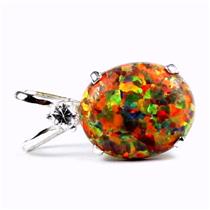 925 Sterling Silver Pendant, Created Red Brown Opal, SP022