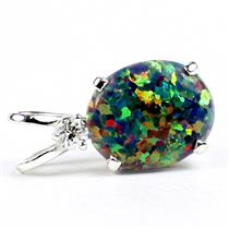 925 Sterling Silver Pendant, Created Black Opal, SP022