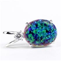 925 Sterling Silver Pendant, Created Blue Green Opal, SP022