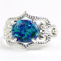 SR367, Created Blue Green Opal, 925 Sterling Silver Ladies Ring