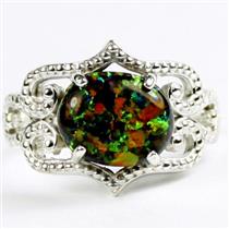 SR367, Created Black Opal, 925 Sterling Silver Ladies Ring