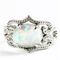 SR367, Created White Opal, 925 Sterling Silver Ladies Ring