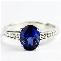 Created Blue Sapphire, Sterling Silver Ladies Ring, SR371