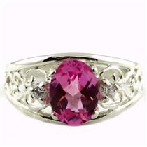 SR306, Created Pink Sapphire, 925 Sterling Silver Ring with Accents