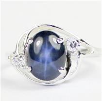 Sterling Silver Ladies Ring, Blue Star Sapphire, SR021