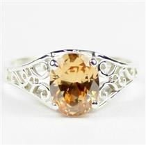 Sterling Silver Ladies Ring, Champagne CZ, SR005