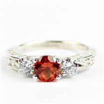 925 Sterling Silver Engagement Ring, Created Padparadscha Sapphire, SR254