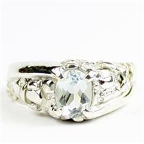 925 Sterling Silver Men's Nugget Ring, Aquamarine, SR368