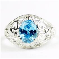 Swiss Blue CZ, 925 Sterling Silver Ladies Ring, SR111