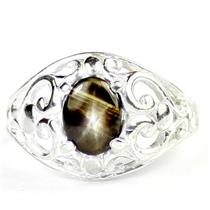 925 Sterling Silver Ladies Filigree Ring, Black Star Sapphire, SR111