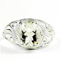 Green Amethyst (Prasiolite) 925 Sterling Silver Ladies Ring, SR083
