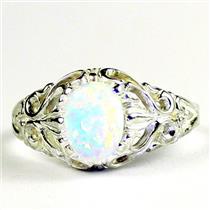 Created White Opal, 925 Sterling Silver Ladies Ring, SR113