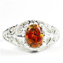 Created Red Brown Opal,925 Sterling Silver Ladies Ring, SR113