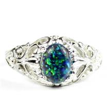 Created Blue Green Opal, 925 Sterling Silver Ladies Ring, SR113